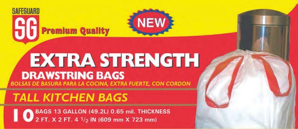 Extra Strong Tall Kitchen Drawstring Trash Bags - 13 gallon