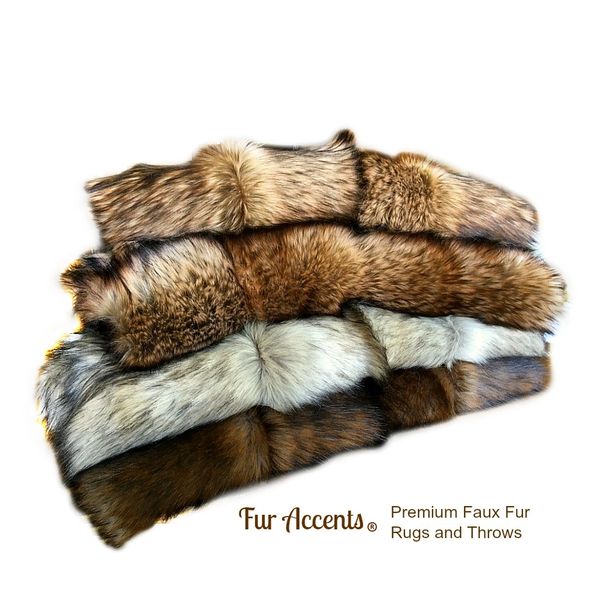 Rectangle Premium Faux Fur Coyote Throw Faux Wolf Skin Accent Pelt Rug 