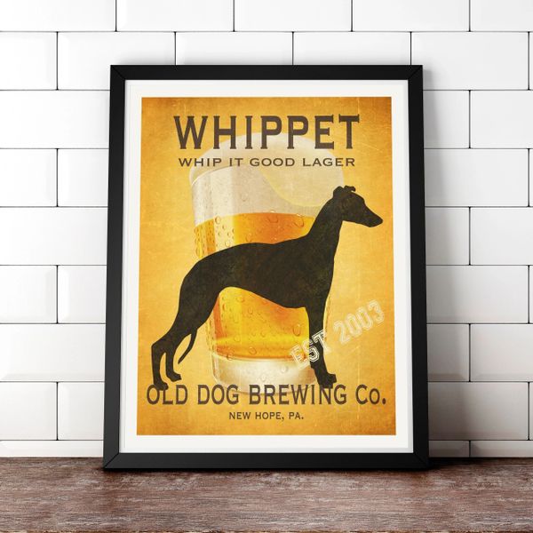 Whippet- Fully customizable beer dog sign, pet print, beer poster, dog ...