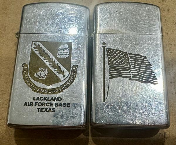 Vietnam War - US Military LackLand AirForce Base Texas & America Flags Zippo Mini (2pcs)