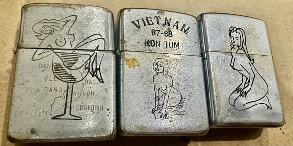 Vietnam War -Vietnam Military Kontum - Hue - Qui Nhon Nude girls Zippo Lighter (3pcs)