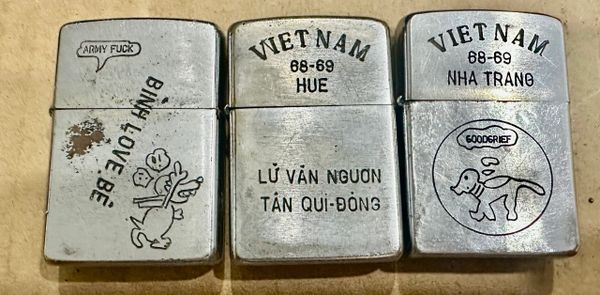 Vietnam War - US Military Mickey Mouse “ Hue - Nha Trang - DakTo “ Zippo Lighter (3pcs)