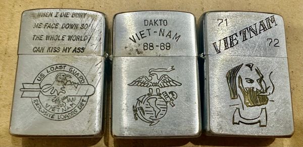 Vietnam War - US Military US Loast Guards Explosive Loads Det“RA Church Bien Hoa 67-68” - USMC - “ Sonny & Lori Zippo Lighter (3 pcs)