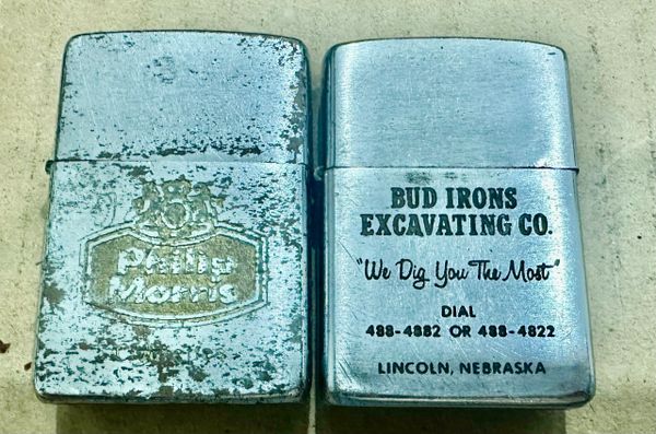 Vietnam War - Philip Morris & Buds Iron Excavating Co Zippo Lighter (2pcs)