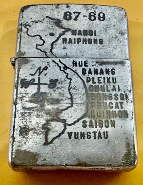 Vietnam War - US Military Saigon Map 67-69 & Tom Poems Zippo Lighter