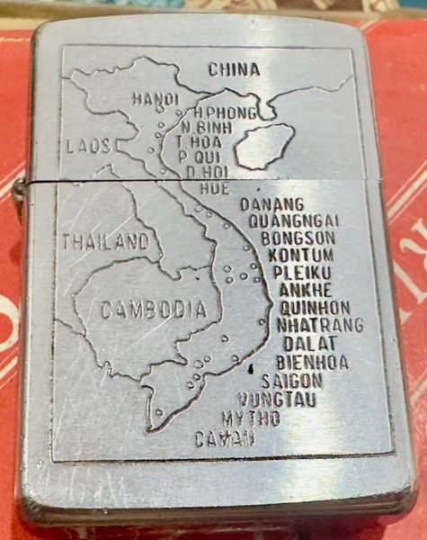 Vietnam War- US Military Vietnam Militaria Base Zone “ Vietnam - Laos - Cambodia - Thailand - China “ Great Battle Vietnam Map Zippo Lighter