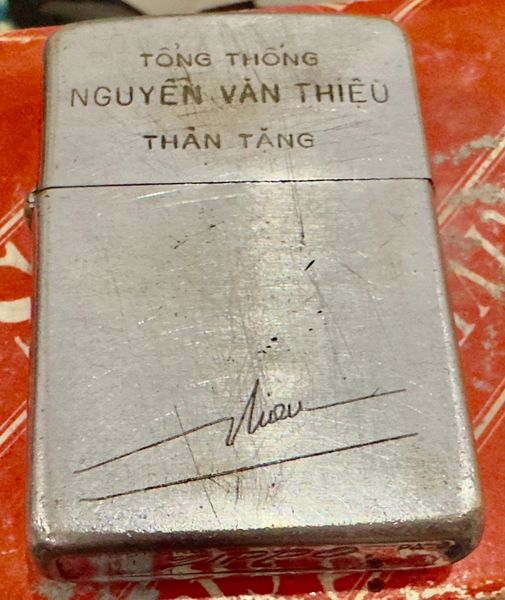 Vietnam War -US Military South Vietnam Periods of The President “ Nguyen Van Thieu “ Gift & Signed for Thieu Zippo Lighter