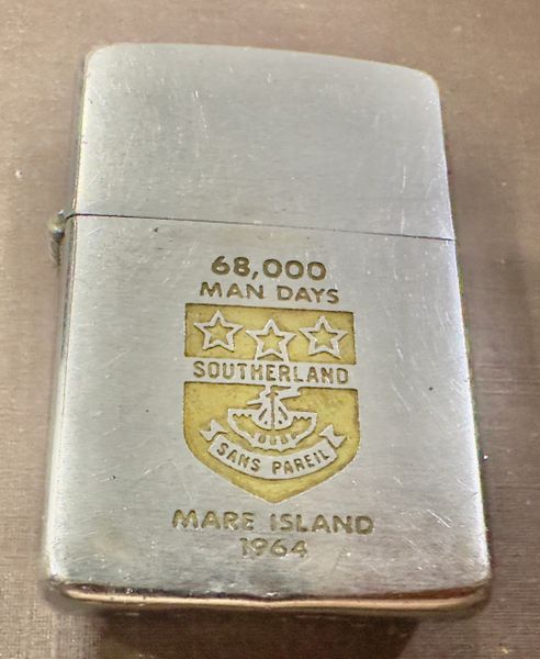 Vietnam War - US Military Navy 68,000 Man Days Southerland Mare Island 1964 USS Southerland DD743 Zippo Lighter