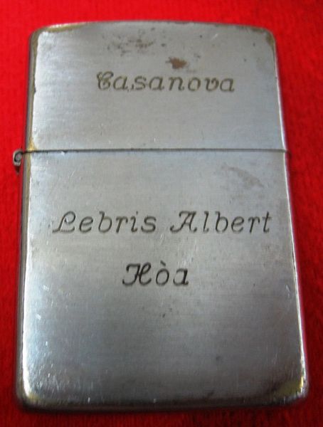 Vietnam Military SVN Officer name " Lebris Albert Hoa " Casanova Play Boy Zippo Lighter