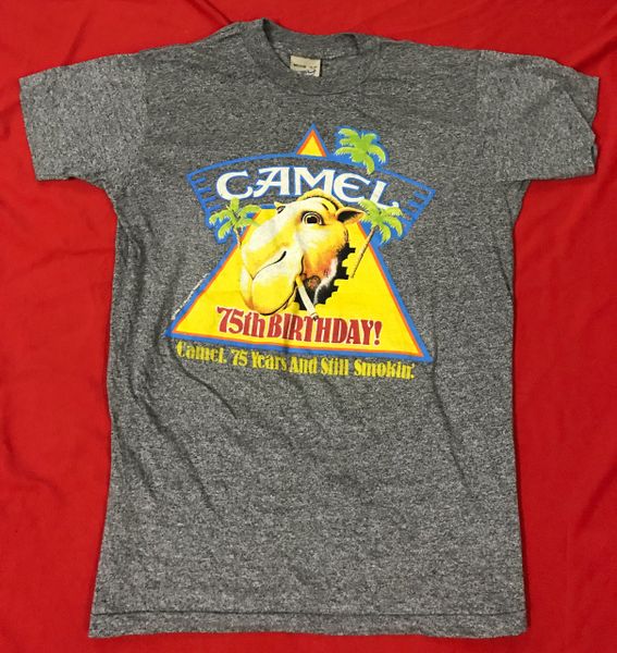 VINTAGE CAMEL 75th Birthday "75 Years and Still Smokin" ORIGINAL 80'S TRI-BLEND T-SHIRT SIZE - MEDIUM 38 - 40