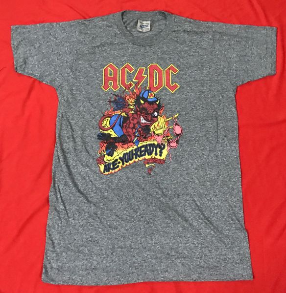 VINTAGE AC&DC "Are You Ready " ORIGINAL 80'S TRI-BLEND T-SHIRT SIZE - MEDIUM 38 - 40