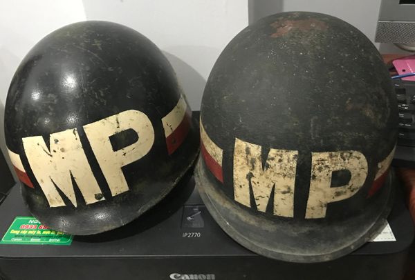 Vietnam War -Original Military 18th Police Brigade & USARV PAINTED Color Helmet W/Liner MP