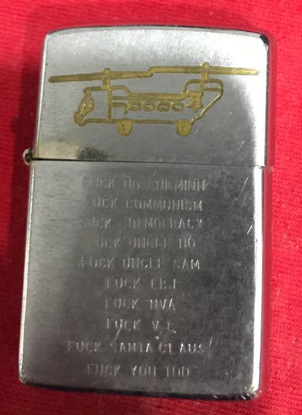 Original Vietnam War - US Military UH1 Helicopter & John 010 Zippo Lighter