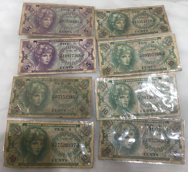 Original US War - MPC 5 &10 Cents Money Paper (8pcs)