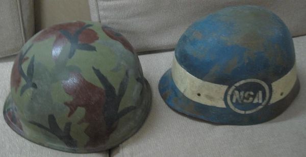 Vietnam War-LRRP RANGER FORCE HELMET IRON & NSA Blue Naval Force Seals Helmet