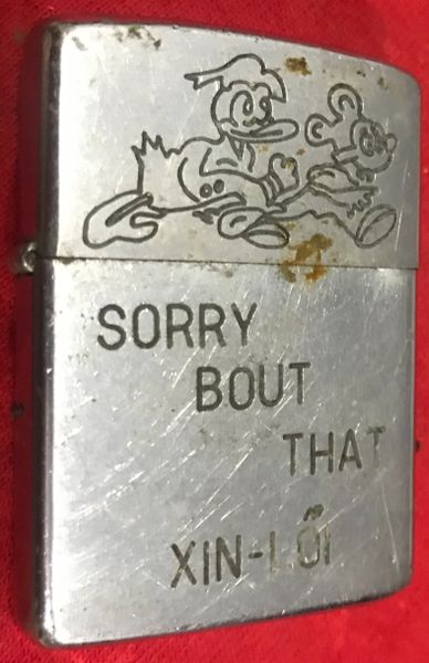 Vietnam War - Mickey Sorry 'Bout That " Xin Loi " Map Zippo Lighter