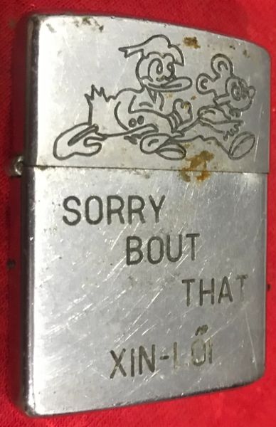 Vietnam War - Mickey Sorry 'Bout That " Xin Loi " Map Zippo Lighter