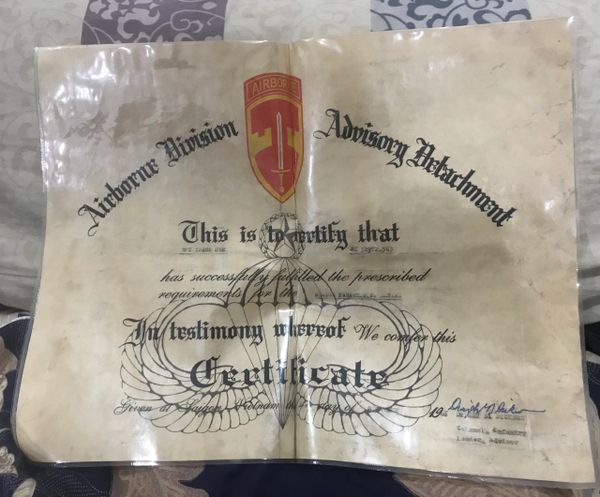 Airborne Division Advisory Detachement Certificated 1968