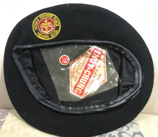 South Vietnam Navy Seals 9th Medical " Mekong Delta " Mobile Riverine Force Black Beret Size 58