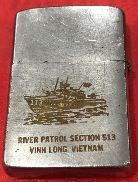 Vietnam War- River Patrol Section 513Vinh Long Vietnam " Gerald R.Greene " 0-5405343 Zippo Lighter