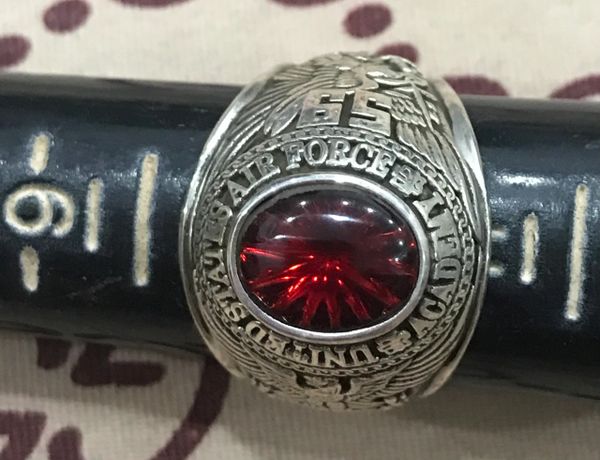 US Military Silver Ring United States AirForce * Academy * Ring Josten's Sterl Size 10.5-11 (Red Stone)