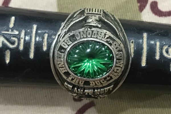 SVN Military Silver Ring Truong Bo Binh Thu Duc QLVNCH Ring Josten's Sterl Size 11 (Green Stone)