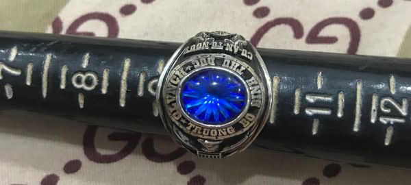 SVN Military Silver Ring Truong Bo Binh Thu Duc QLVNCH Ring Josten's Sterl Size 10(Blue Stone)