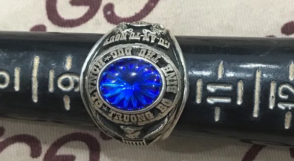 SVN Military Silver Ring Truong Bo Binh Thu Duc QLVNCH Ring Josten's Sterl Size 10-(Blue Stone)