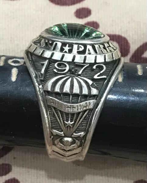 US Military US ARMY PARA Silver Ring Josten's Sterl ( Green Stone) Size 10