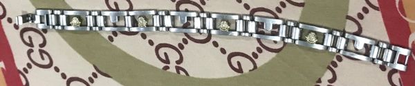(Unsure Versace or dubai Patriot Emblemed ) Gold Plated Mark " Stainless Steel " Bracelet Size 8 1/2