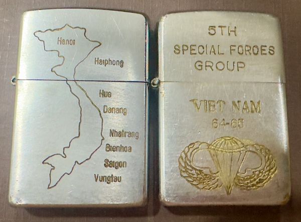 Vietnam War - AirBase Airmen Map & 5th Special Forces (C errors -short space line) Group Zippo Lighter (2pcs)