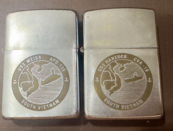 Vietnam War -South vietnam Navy USS HANCOCK CVA -19 &USS WEISS APO-135 Zippo Lighter (2pcs)