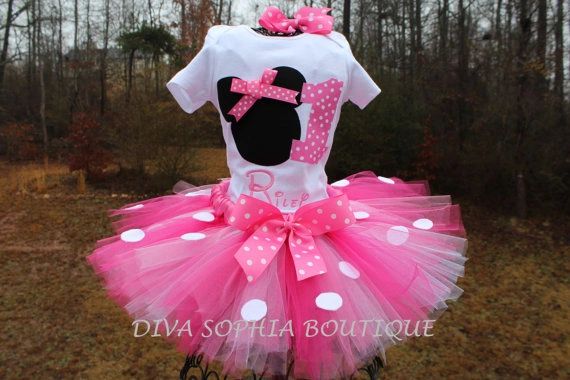 Personalized Pink Minnie Mouse Face Tutu Set with Number 