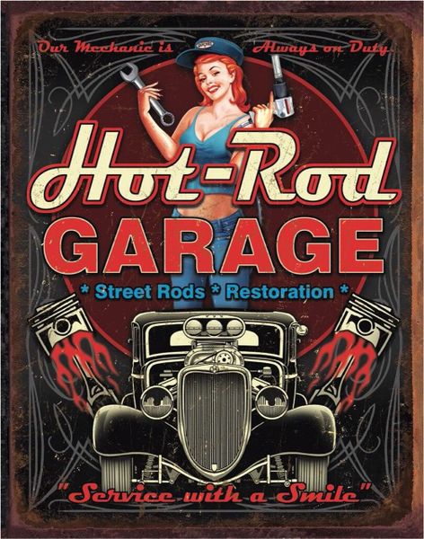 Hot Rod Garage - Service with a Smile Vintage Metal Sign