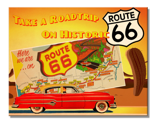 Take a Roadtrip on Historic Route 66 Vintage Metal Sign