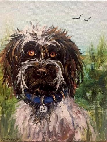 painting of a dog in a marsh