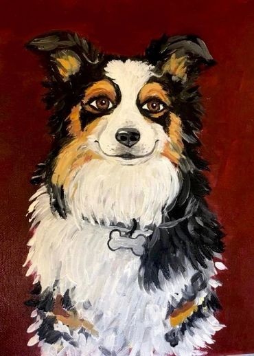 painting of a smiling dog