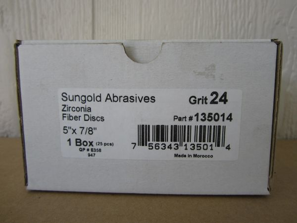 Sungold 24 Grit 5"X7/8" Zirconia Fiber Discs #135014