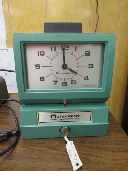 Acroprint 125RR4 Green Time Recorder/ Punch Clock W/Key & Extra Ribbon