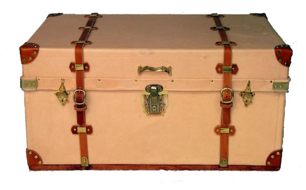 Restoration Hardware leather steamer trunk dresser