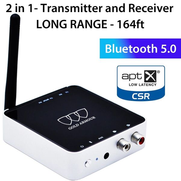 Bluetooth 5.0 Receiver Transmitter Wireless 3.5mm AUX NFC to 2 RCA Audio Adapter