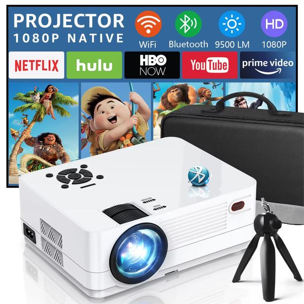 5G WiFi Bluetooth5.1 Native 1080P Full HD 4K with 400" Size Video Mini Projector