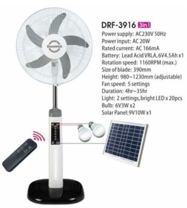 Roshan Solar Rechargeable 18" Fan