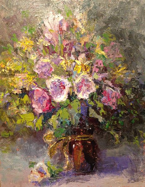 Oil Paintings by Wayne E Campbell (Floral With Brown Glass)