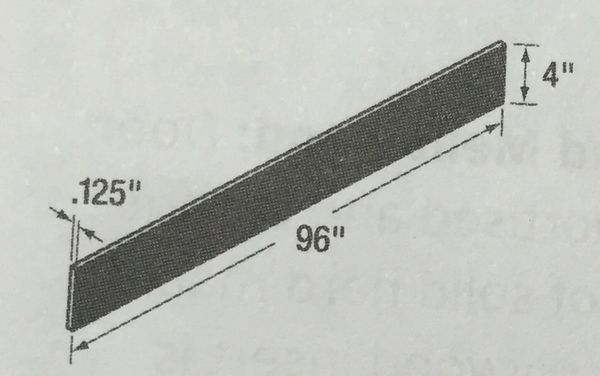 Toe kick black 96"L x 1/8" Th x 4" high (local pickup only).