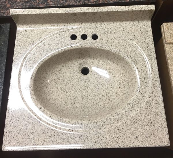 Cultured Marble Vanity Top (Vanilla Spice) 22" x 25" three hole for 4" center faucet (local pickup only).