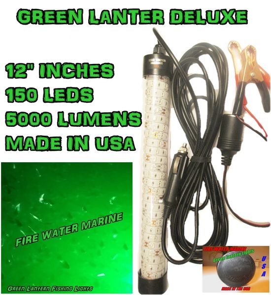 THE D-12 DELUX LED GREEN UNDERWATER SUBMERSIBLE NIGHT FISHING LIGHT BY FIRE  WATER MARINE