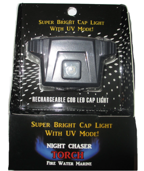 NIGHT CHASER TORCH Rechargeable Cap light with UV Black light mode LED headlamp 