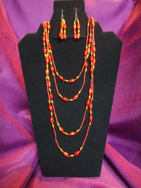 Red & Gold Beaded Necklace Set