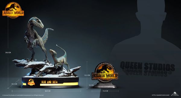 Queens Studio 1/7 𝗝𝗨𝗥𝗔𝗦𝗦𝗜𝗖 𝗪𝗢𝗥𝗟𝗗 𝗗𝗢𝗠𝗜𝗡𝗜𝗢𝗡: 𝗕𝗟𝗨𝗘 & 𝗕𝗘𝗧𝗔 Suit (Statue + Logo Ornament) Pre Order